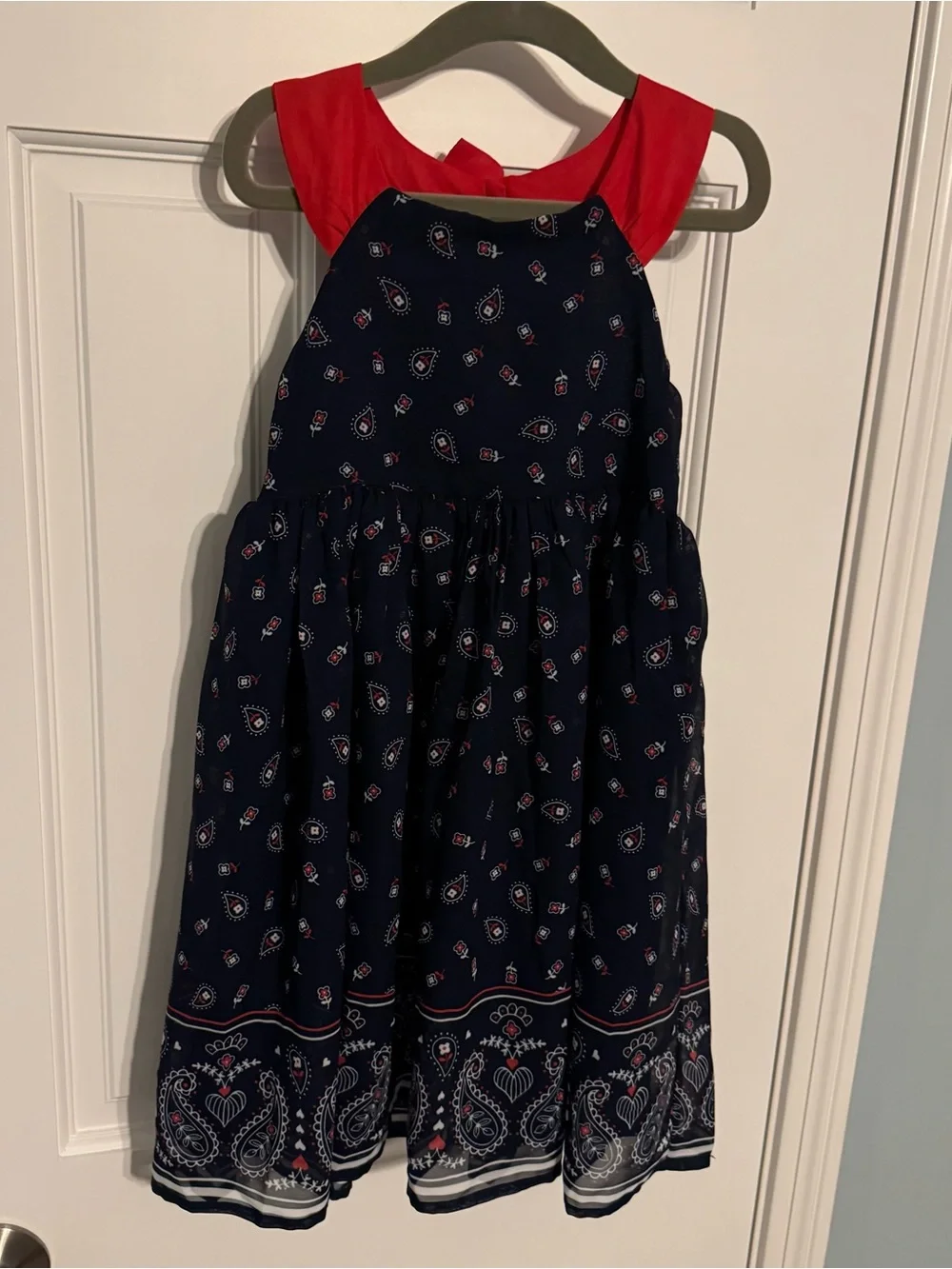 NWOT Blueberi Boulevard paisley bandana print red white blue bow lined